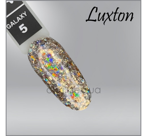Гель-лак LUXTON Galaxy 5, прозрачный с золотистыми голографическими блестками, глиттерный, 10мл