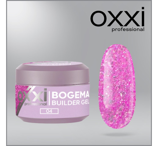 Моделирующий гель Builder Bogema Gel Oxxi Professional HEMA/TPO free, 4, ярко-розовый с голографическими блестками, 15мл