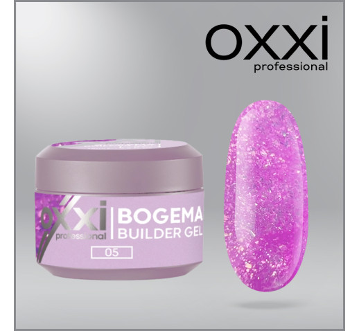 Моделирующий гель Builder Bogema Gel Oxxi Professional HEMA/TPO free, 5, лиловый с голографическими блестками, 15мл 