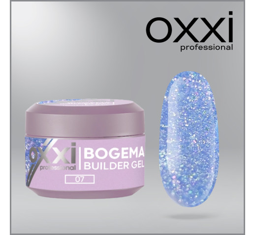 Моделирующий гель Builder Bogema Gel Oxxi Professional HEMA/TPO free, 7, голубой с голографическими блестками, 15мл