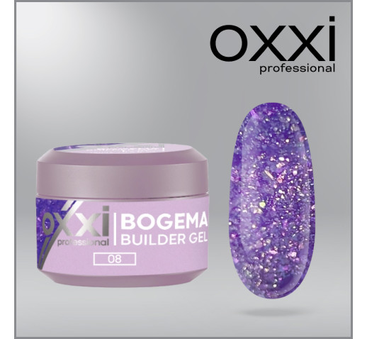 Моделирующий гель Builder Bogema Gel Oxxi Professional HEMA/TPO free, 8, синий с голографическими блестками, 15мл