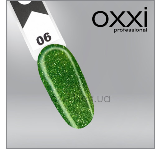 Светооражающая камуфлирующая база Electric Base Oxxi Professional 6, салатово-зеленая с шиммерами, 10мл