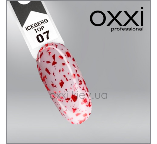 Топ для гель-лака  без липкого слоя Oxxi Professional Iceberg Top 7, прозрачный с красной поталью, 10 мл