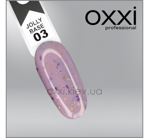 Камуфлирующая база Jolly Base Oxxi Professional 3, светло-розовый с золотистой, фиолетовой и зеленой поталью, 10мл