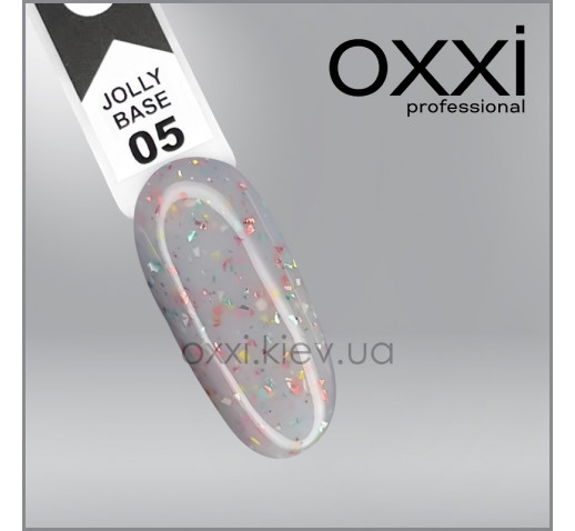 Камуфлирующая база Jolly Base Oxxi Professional 5, молочный с золотистой, розовой и зеленой поталью, 10мл