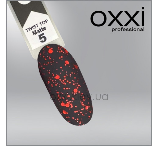 Топ для гель-лака Oxxi Professional Twist Matte Top 5, прозрачный с красной крошкой, 10 мл