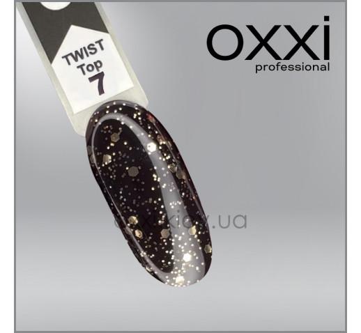 Топ для гель-лака Oxxi Professional Twist Top 7, прозрачный с золотой крошкой, 10 мл