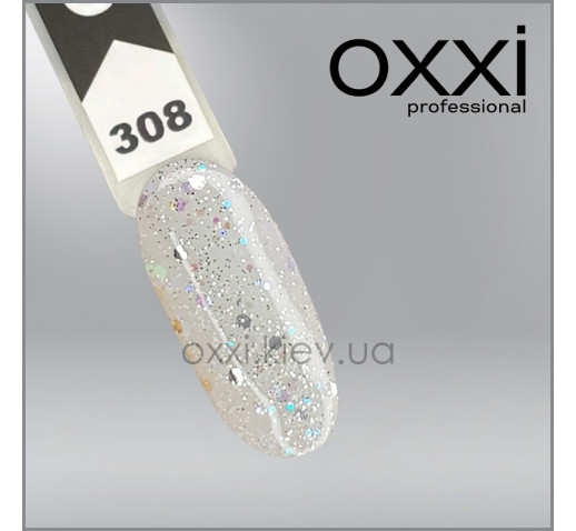 Гель-лак Oxxi 308, серебристые и голографические блестки и конфетти, 10мл